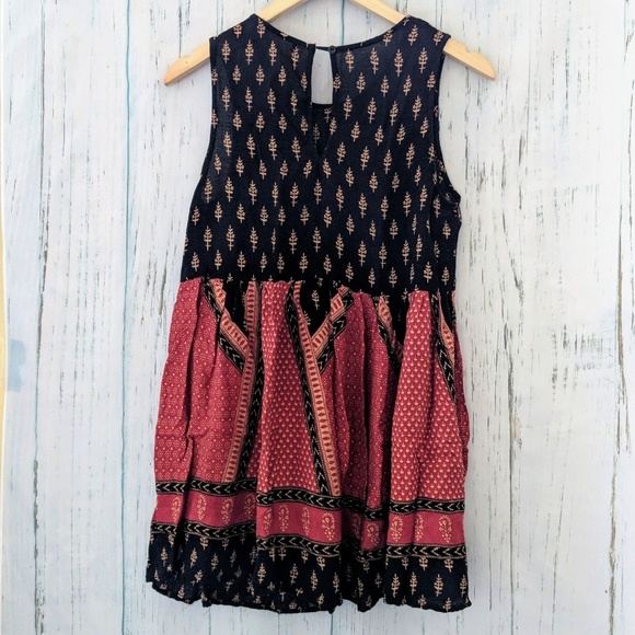 3/$20 Boho Print Keyhole Back A-Line Dress - Picture 5 of 7